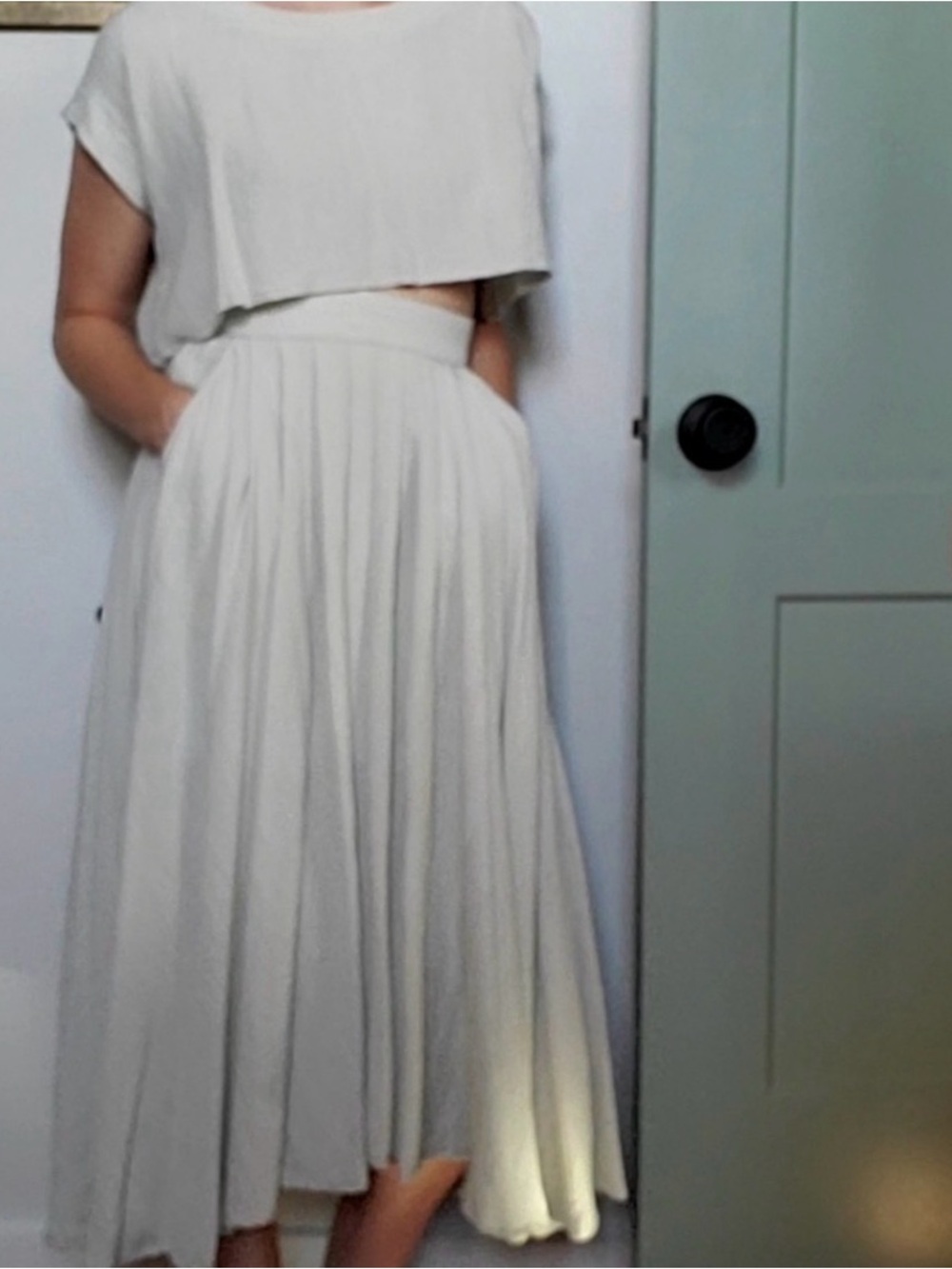 Mable Women's Cream Midi Skirt - Elegant Flowing A-Line M